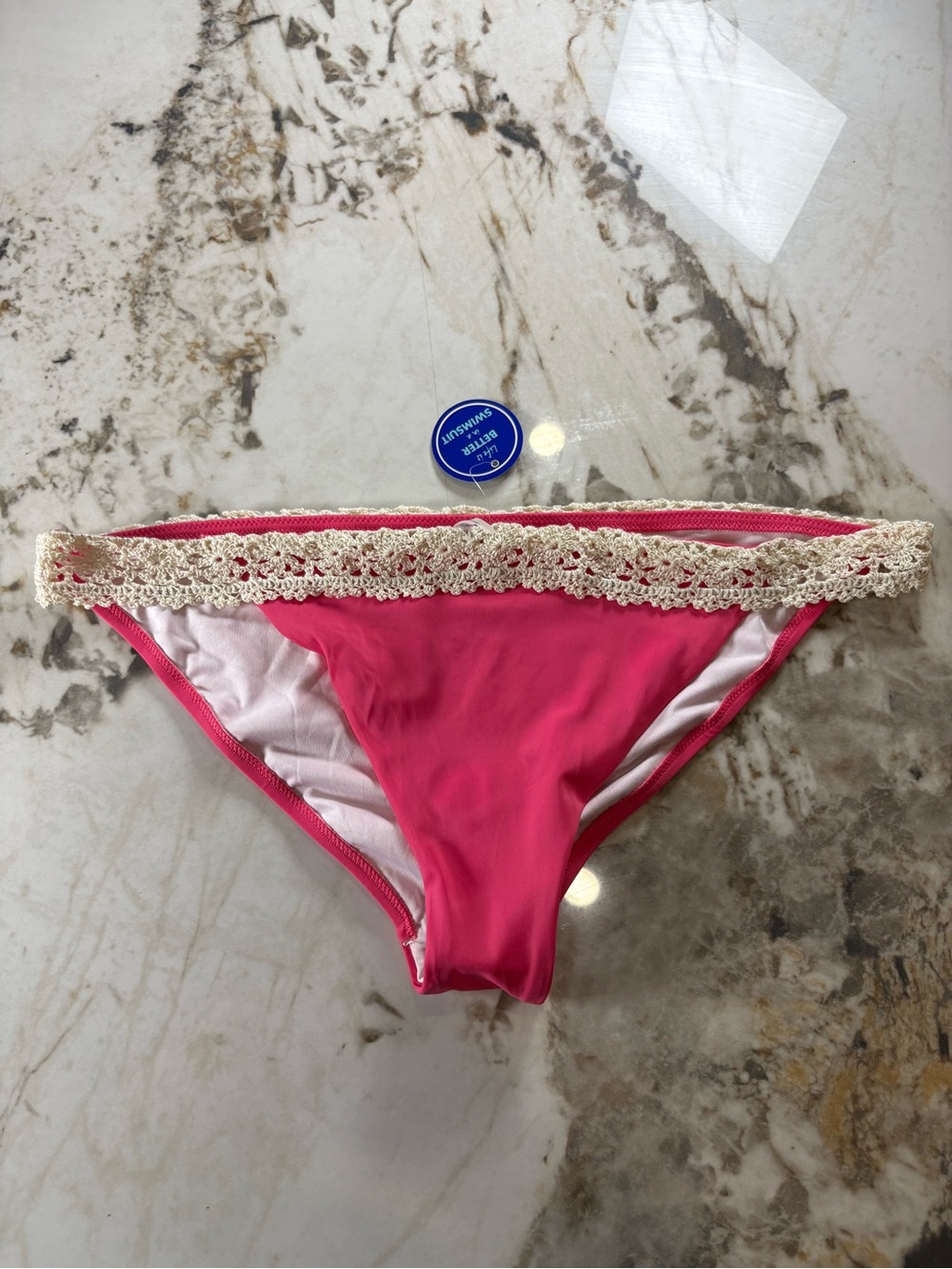 Swimsuits For All Hot Pink Bikini Bottoms with Cream Lace Waistband
